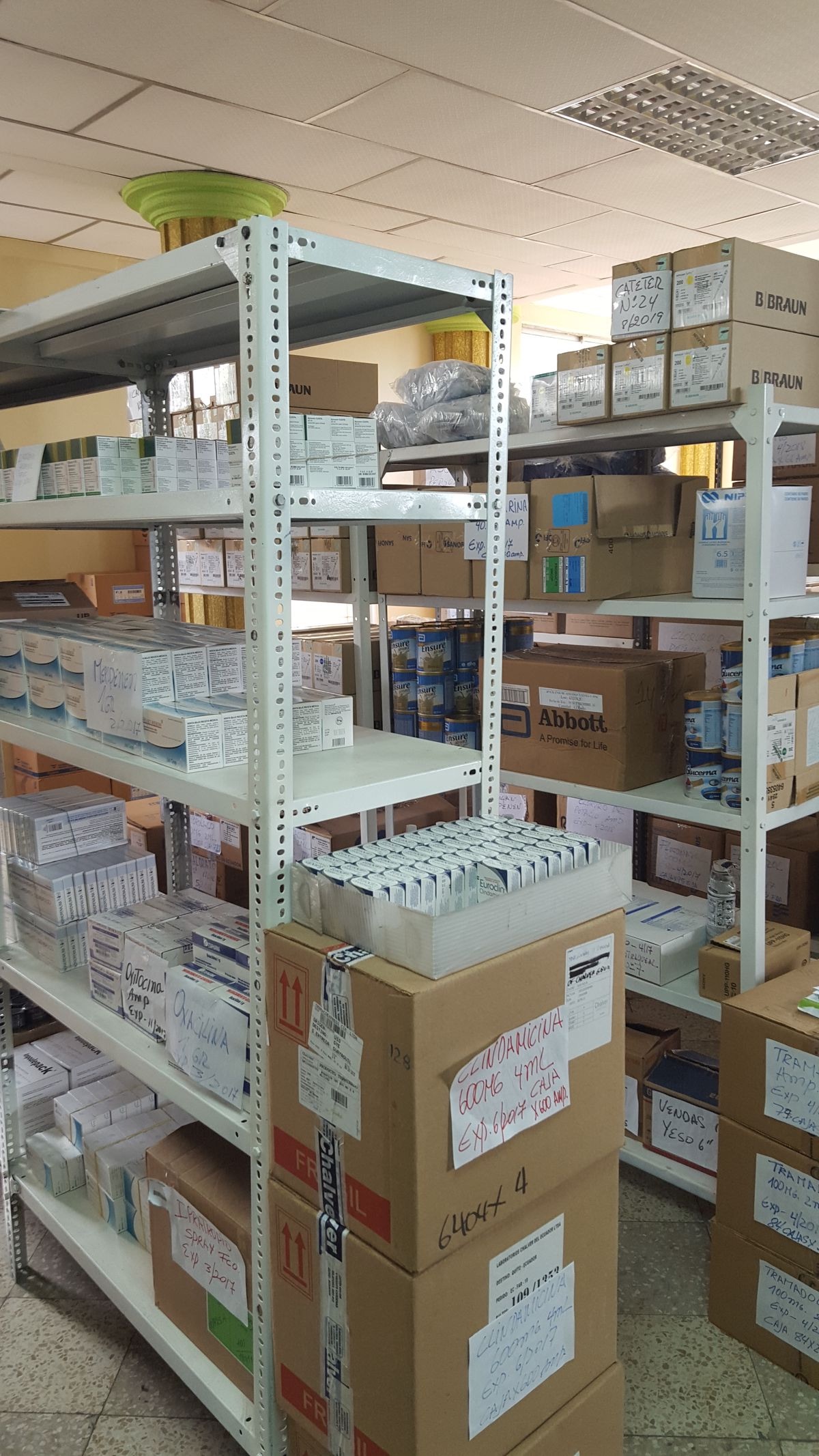 Consolidated lab supplies on the shelves at our San Diego facility